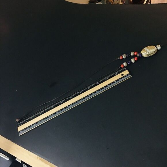 Tribal Boho Necklace Ceramic South West Leather Cord Red Blue Brown ooak 4419 - Picture 7 of 9